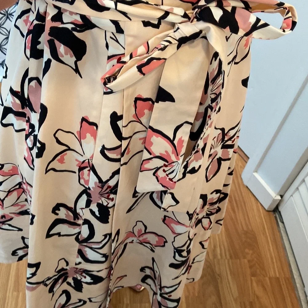 kate spade Cream Floral Wrap Dress with Pink and Black Accents